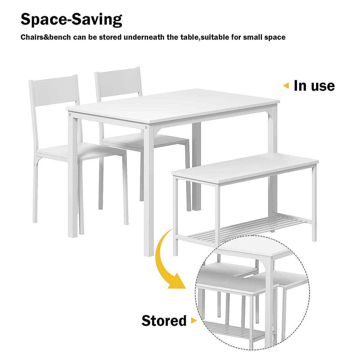 Dining Table Set for 4, 43" Dining Room Table with Bench and 2 Chairs