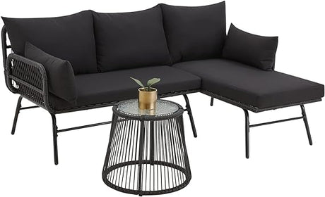 3 Piece Patio Conversation Sets, L-Shaped Sectional Patio Furniture Sofa Set