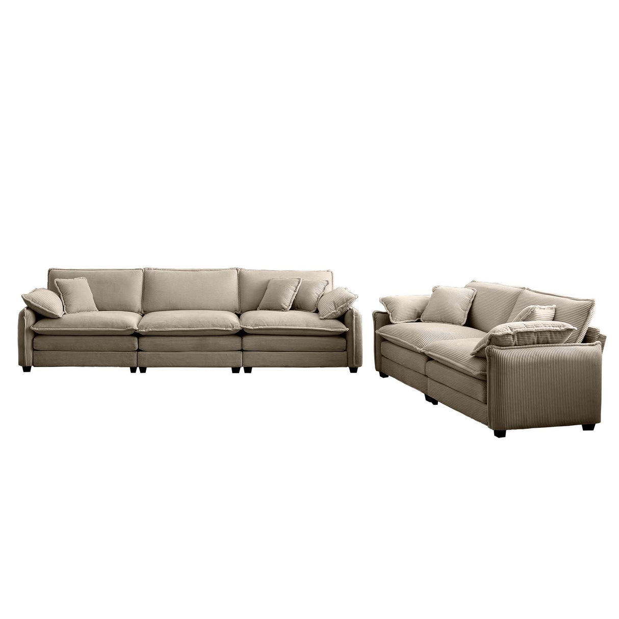 Comfortable Tan Corduroy Family Sofa Set, Deep Seat Design