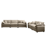 Comfortable Tan Corduroy Family Sofa Set, Deep Seat Design
