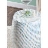 Westly Round Drum Table with Capiz Shell Finish in Light Blue/White