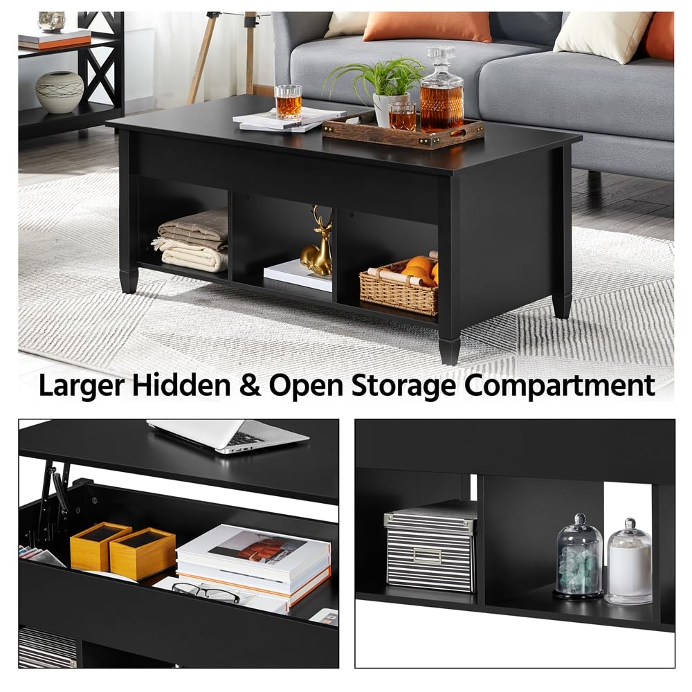 Black Coffee Table, 47.5in Lift Top Coffee Table, Lift Up Center Table