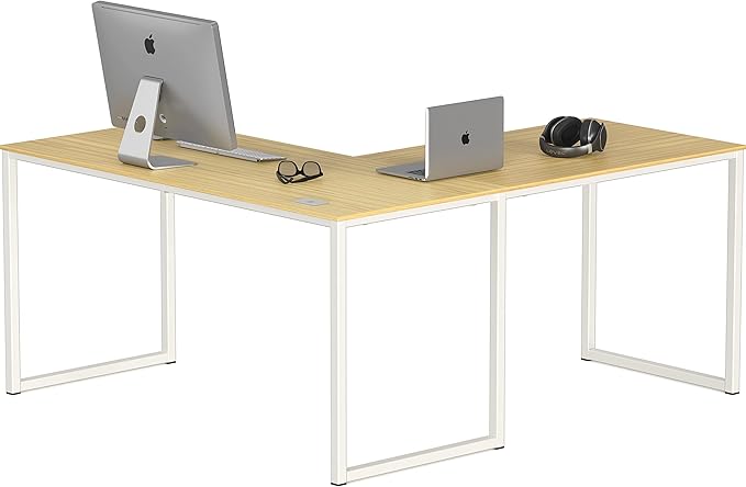 Home Office 55-Inch Large L Shaped Corner Desk, 24" Deep, White
