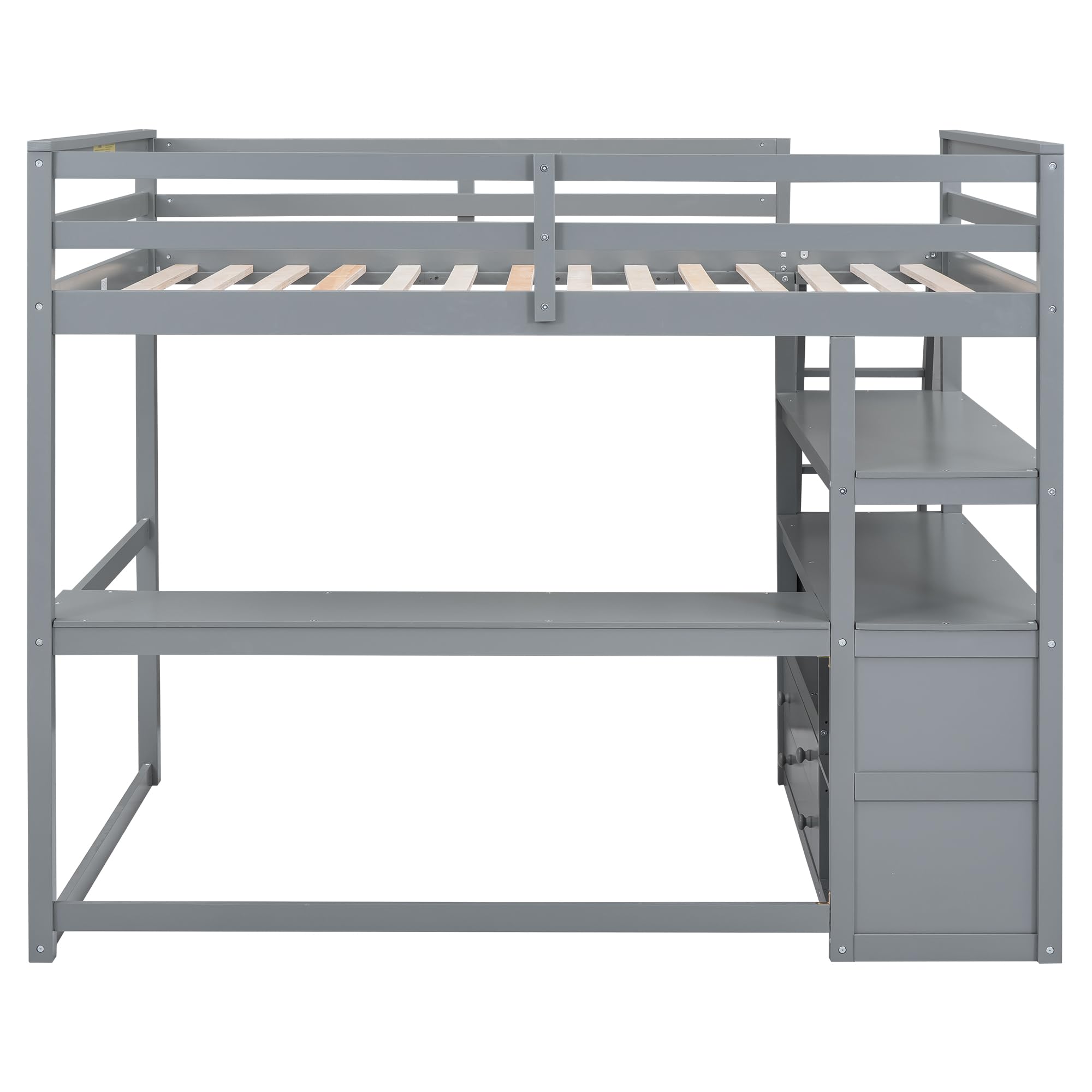 Full Size Loft Bed with Desk and Shelves