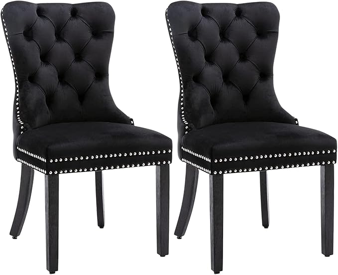 Eifizek Velvet Dining Chairs Set of 2, Tufted Dining Room Chairs with Nailhead Ring Pull Trim