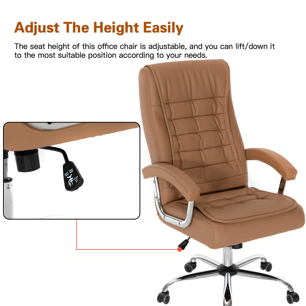 Executive Office Chair Adjustable Leather Chair High Back Swivel Office Desk Chair