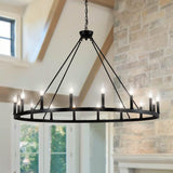 16-Light Black Wagon Wheel Chandelier Large Farmhouse Chandelier, Round Rustic