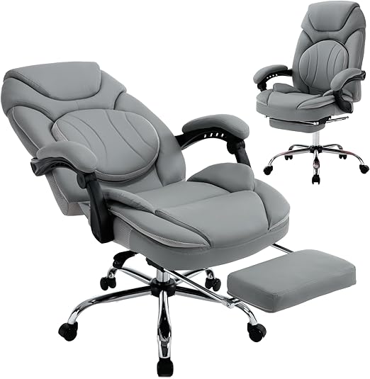 350lbs Reclining Office Desk Chairs with Back Support Footrest, PU Leather Wide