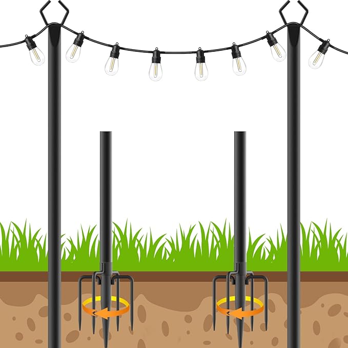 7 Pack 10 FT String Light Poles,Metal with Fork Lights Poles for Outdoor String Light