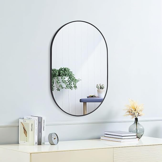 47x14 Mirror Full Length Back Door Hanging or Wall Mounted Aluminum Metal Frame Arch Mirrors for Entryway Bedroom Bathroom Dressing Living Room 47 14 inch Black