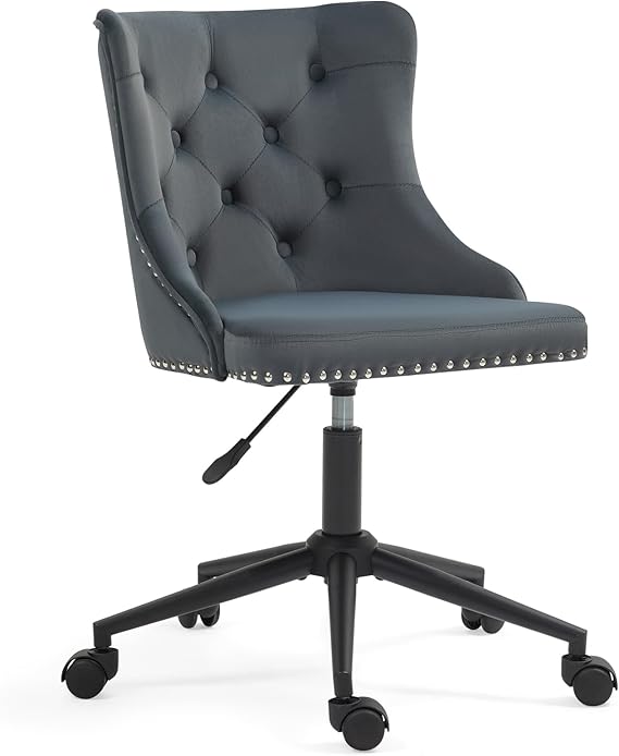 Velvet Upholstered Office Chair with Height Adjustable Base - Pink