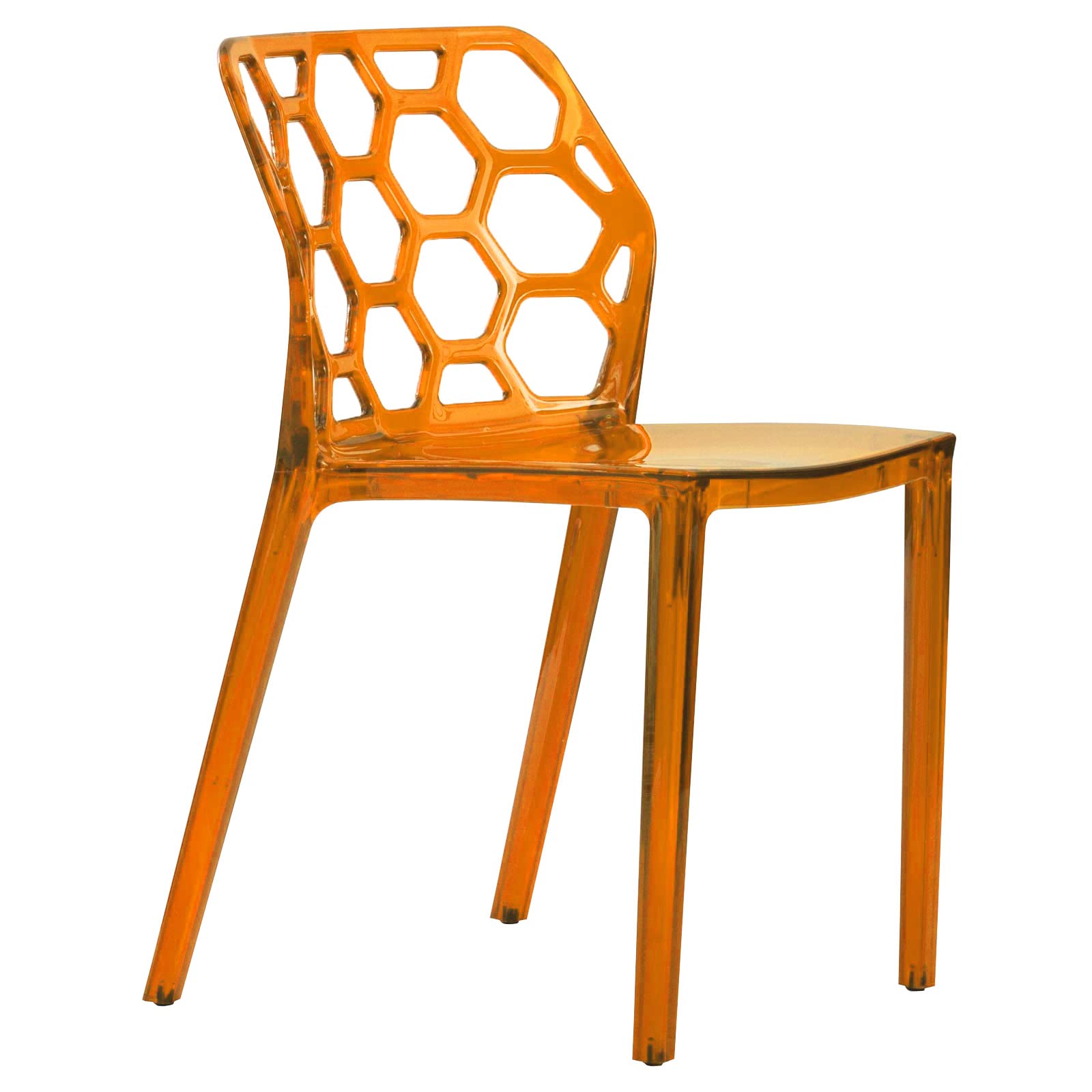 Transparent Lucite Dining Chair Modern Honeycomb Cut-Out Design Backrest - Stackable
