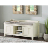 Storage Bench Padded Seat Sliding Doors in White