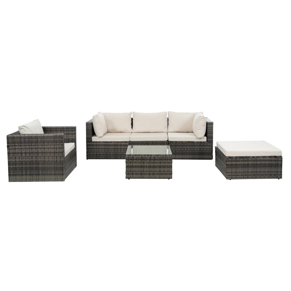 Patio Furniture Set: Outdoor Wicker Lounge Chairs - 6 Pieces with Tempered Glass Coffee