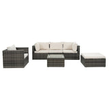 Patio Furniture Set: Outdoor Wicker Lounge Chairs - 6 Pieces with Tempered Glass Coffee