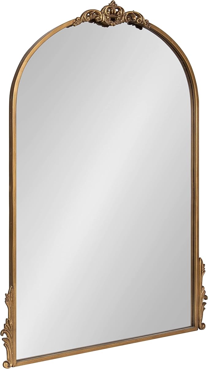 Myrcelle Traditional Arched Mirror, 25 x 33, Gold, Decorative Large Arch Mirror with Ornate Garland Detailing Along The Crown and Edges of The Frame