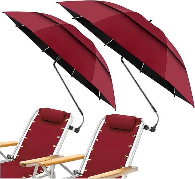 2 Pack 48.6" Double Canopy Umbrella with Clamp, UPF50+ Beach Chair Umbrella