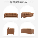 Faux Leather Sofa Couch, Modern 3-Seater Couch for Living Room/Small Space/Bedroom, Comfy Couch with Solid Wooden Frame and Metal Legs, Brown