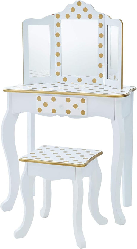 Princess Gisele Starry Sky Print 2-Piece Kids Wooden Play Vanity Set with Vanity Table