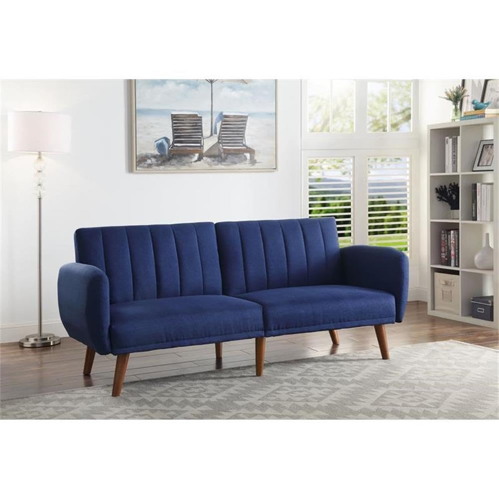 Bernstein Linen Fabric Tufted Upholstery Adjustable Sofa in Blue and Walnut