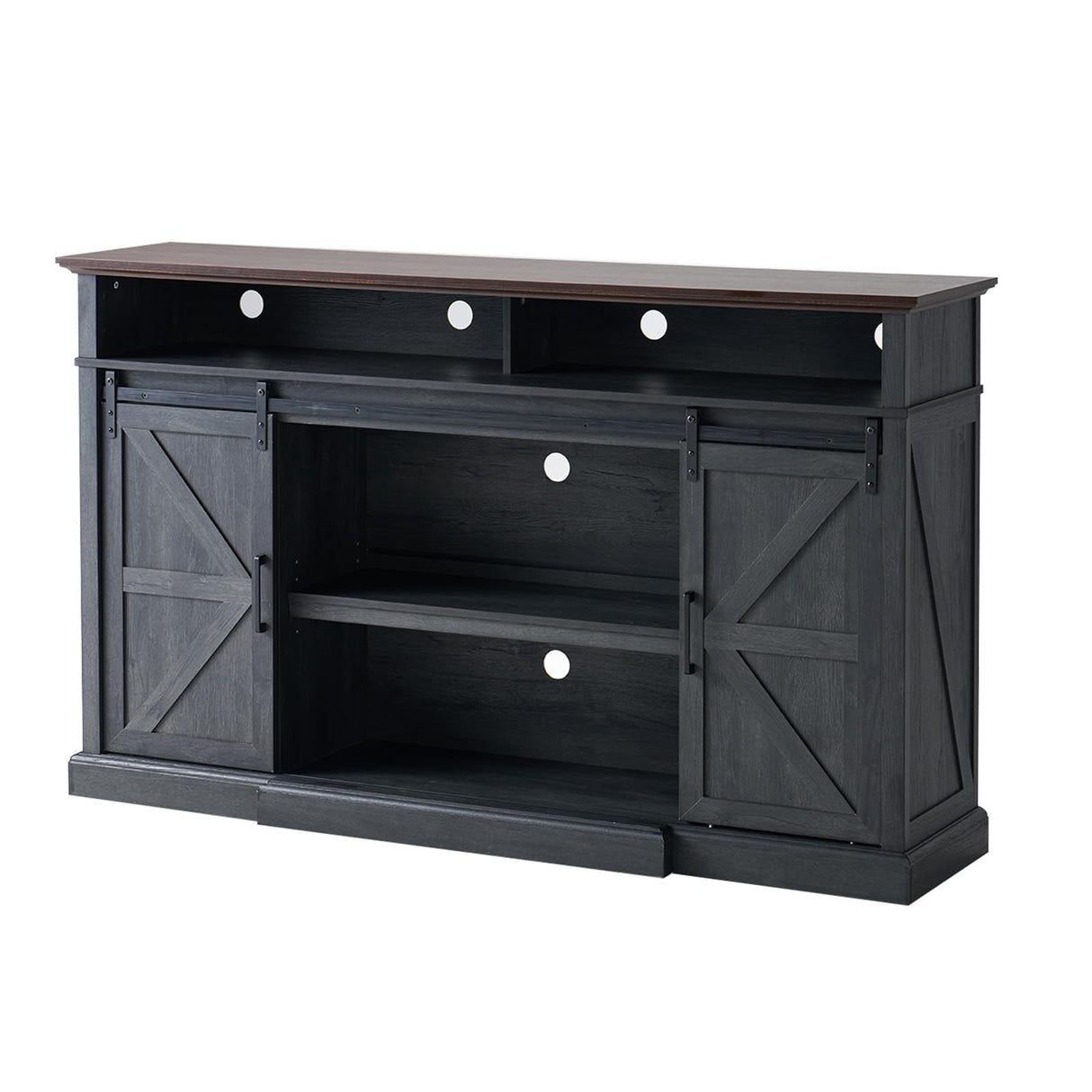 66" Farmhouse TV Stand for 75 Inch TVs, 40" Tall Entertainment Center with Sliding Barn