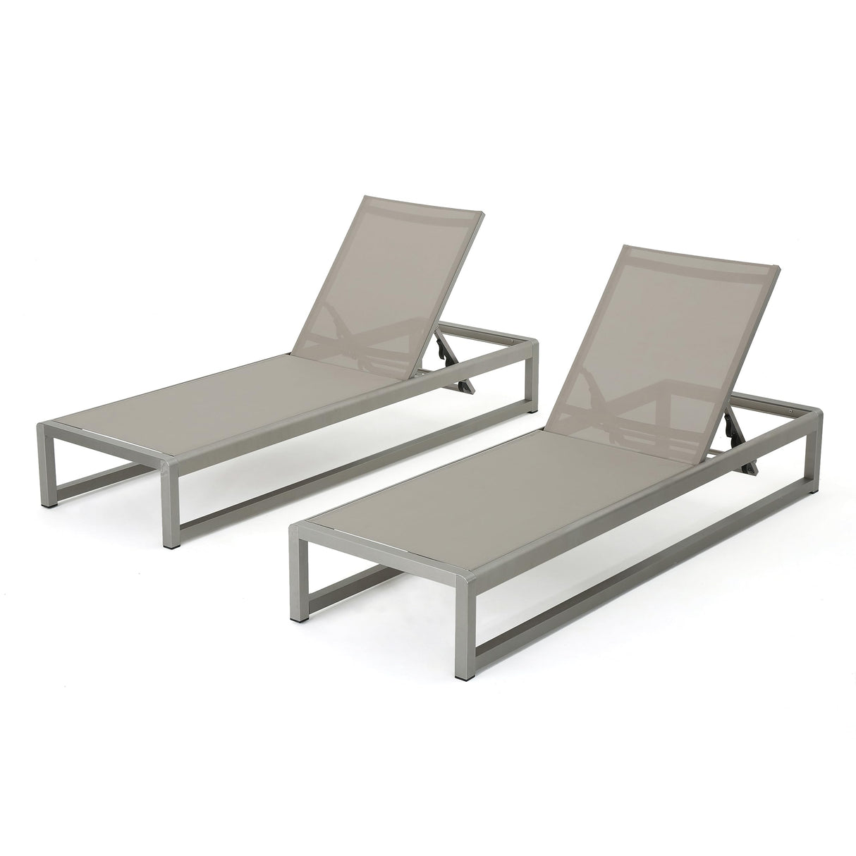 California Outdoor Mesh Chaise Lounge with Aluminum Frame, 2-Pcs Set, Grey / Silver
