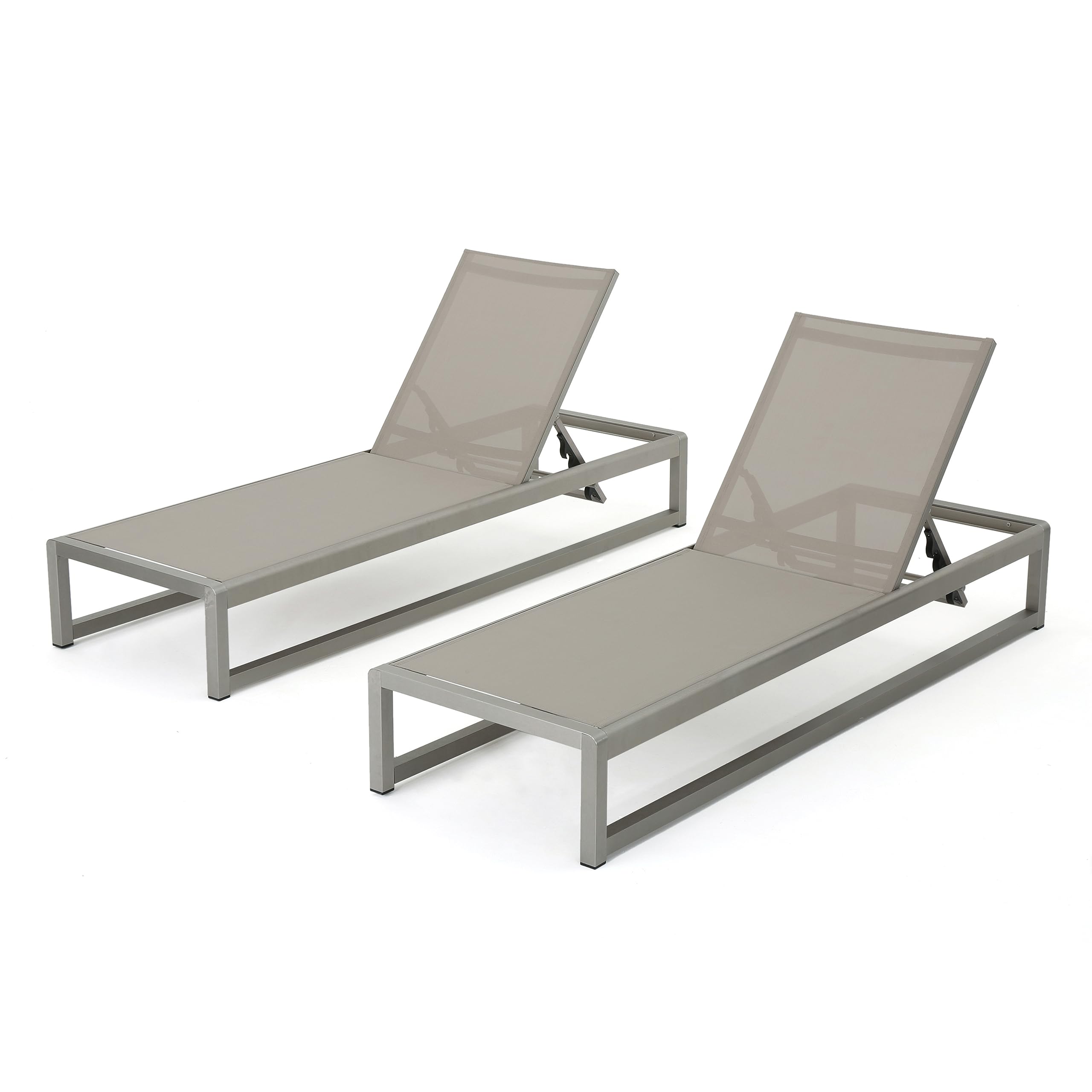 California Outdoor Mesh Chaise Lounge with Aluminum Frame, 2-Pcs Set, Grey / Silver