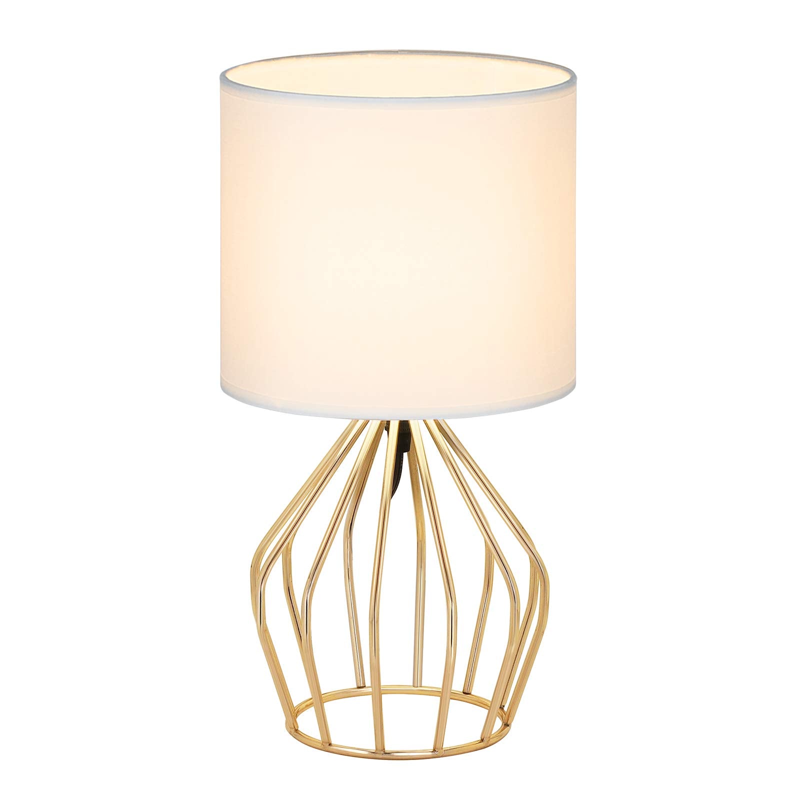 Gold Table Lamp - Modern Style Desk Lamp with Hollowed Out Base Linen Fabric Shade,
