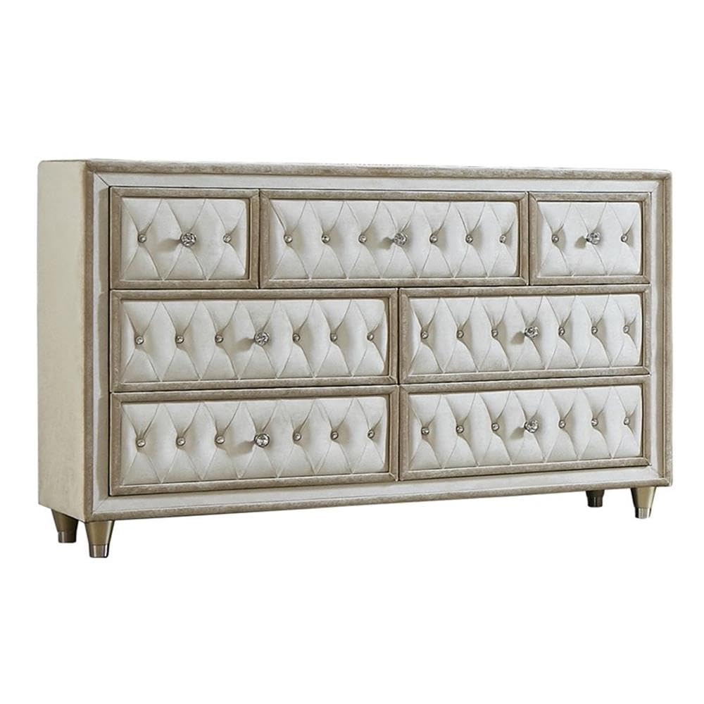 4-Piece Eastern King Upholstered Velvet Bedroom Set Ivory