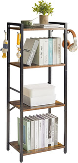 3 Tiers Bookcase, Industrial Metal Bookshelf with Side Fence, Storage Organizer for Living Room, Home Office, Bedroom, Display Racks, Sofa Side Table, Rustic Brown, 29.5*15.75*11.4" UHST008H