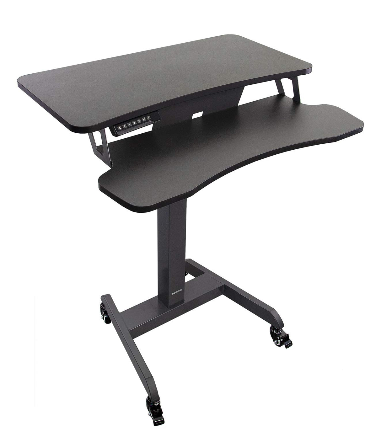 Mount-It! Electric Mobile Height Adjustable Standing Workstation with Wheels | Rolling Sit Stand Workstation with Programmable Height Adjustment Controller | 31.5 x 14.5 in Tabletop