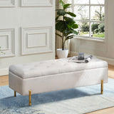 Velvet Storage Bench, Modern Bedroom Bench, Upholstered Tufted Large Settee Ottoman with Storage Bench for Bedroom,Living Room,Entryway, Ivory