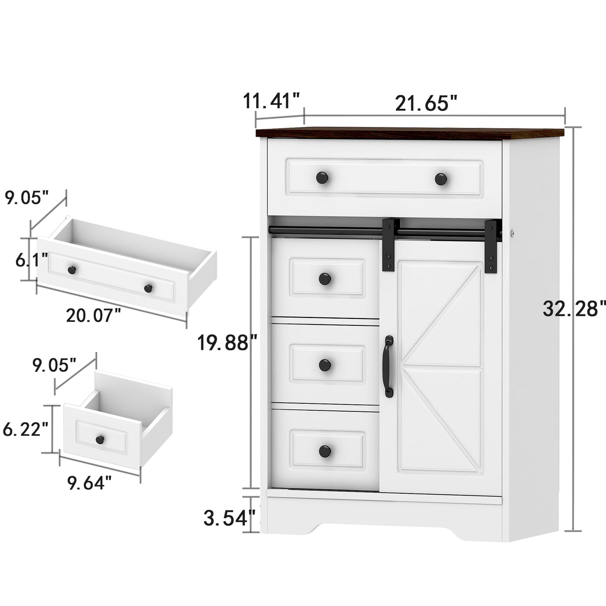 Bathroom Cabinet, 32'' Farmhouse Storage Cabinet with Sliding Barn Door, 4 Drawers,