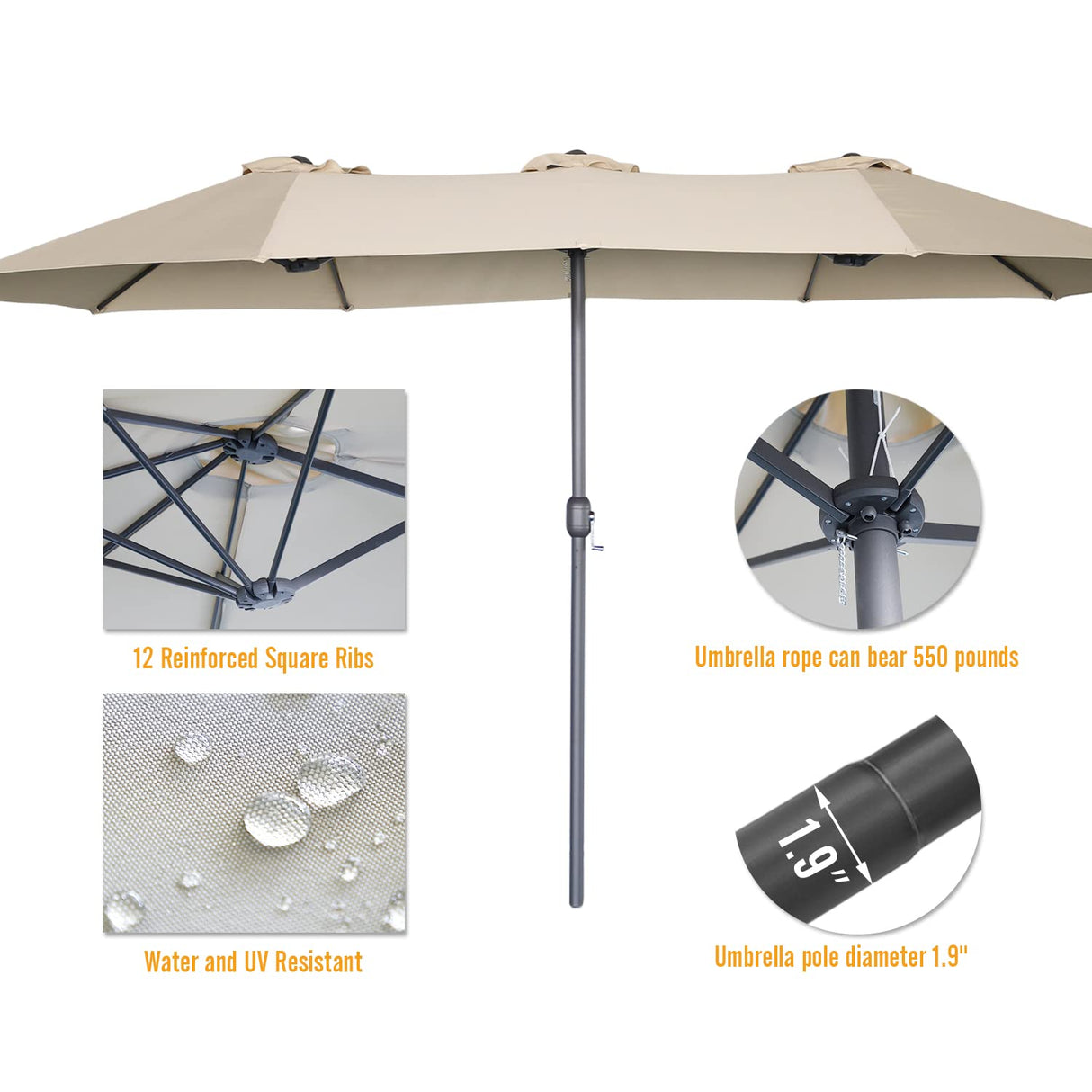 15x9ft Double-Sided Patio Umbrella Outdoor Market Umbrella Large Umbrella