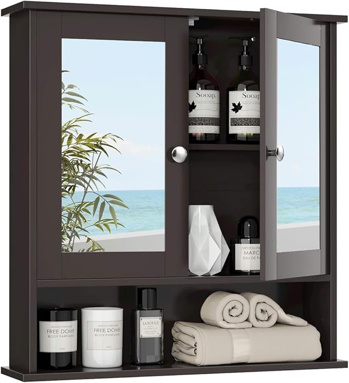 Wall Bathroom Cabinet with Mirror - Wood Over The Toilet Storage Cabinet Space Saver