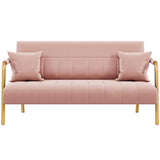 56.5" W Modern Loveseat 2 Seater Sofa Luxurious Velvet Fabric Couch with Gold-Tone Metal Arms and Legs for Living Room, Home Office, Studio Pink