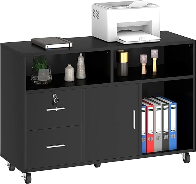 Wood File Cabinet, 2 Drawer Mobile Lateral Storage Cabinet Printer Stand