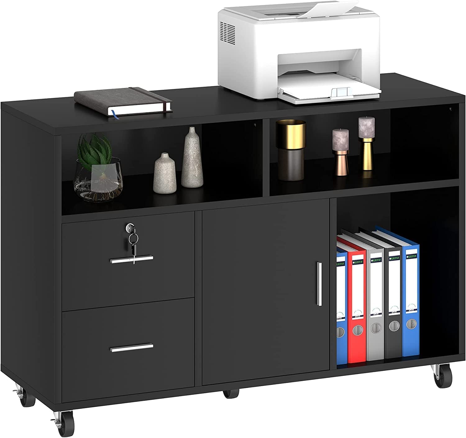 Wood File Cabinet, 2 Drawer Mobile Lateral Storage Cabinet Printer Stand