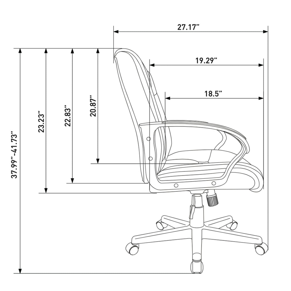 Ruzzi Vinyl Mid-Back Chair, 41-3/4"H x 24-1/2"W x 27-1/6"D, Black