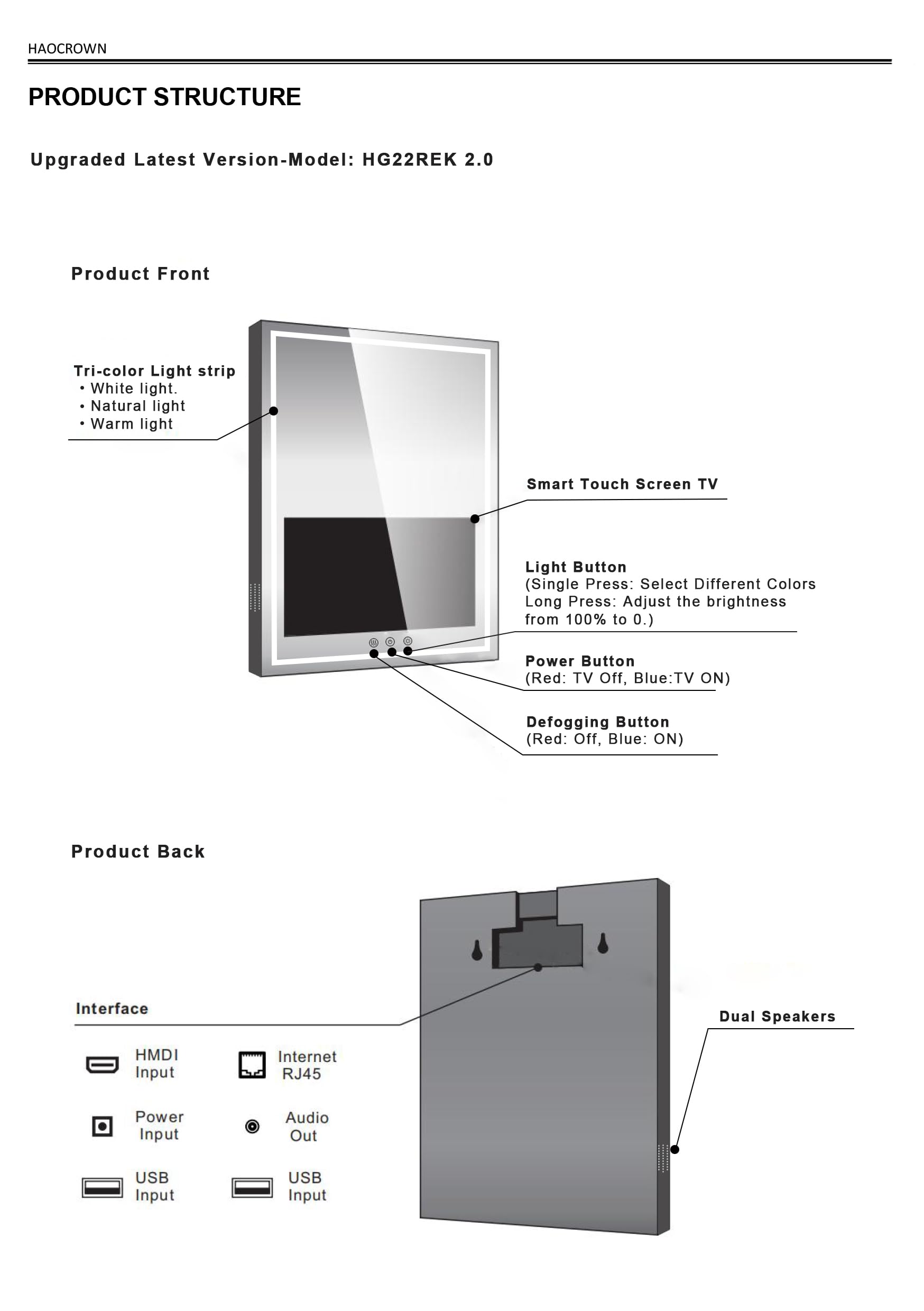 24x32 Inch Smart Bathroom Vanity Mirror with Touch Screen & LED Lighting