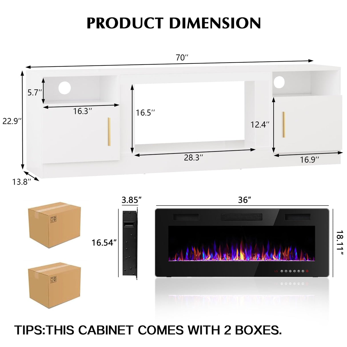 Fireplace tv Stand with 36 inch Fireplace Up to 80" TVs,LED Light Entertainment Center