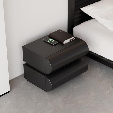 Smart Nightstand Modern White Leather Nightstands with Wireless Charger Bedside Table