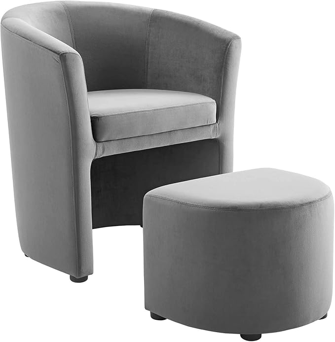 Divulge Performance Velvet Armchair and Ottoman Set in Ivory