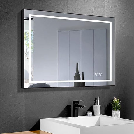 55 x 36 Inch LED Bathroom Backlit Mirror, Dimmable Lighted Bathroom Vanity Mirror