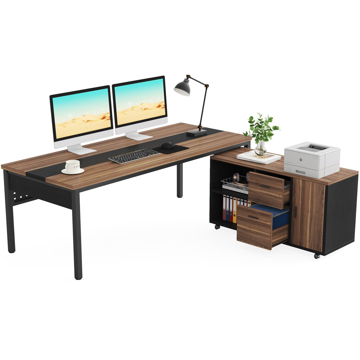 70.8" Large Executive Office Desk and 47" Lateral File Cabinet Combo