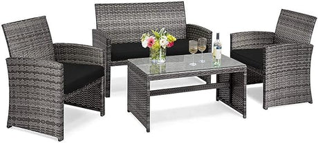 4 Pieces Patio Wicker Conversation Furniture