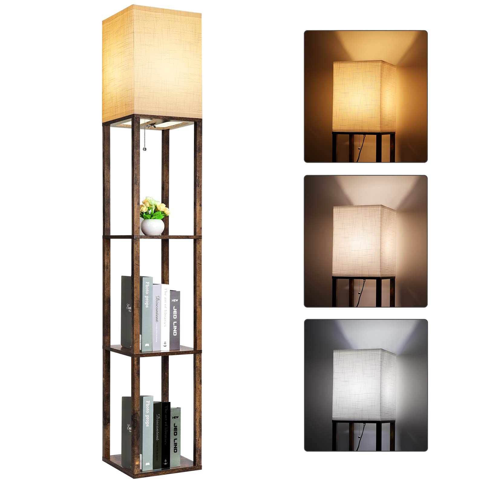 Floor Lamp with Shelves, Modern Shelf Lamp for Display Storage