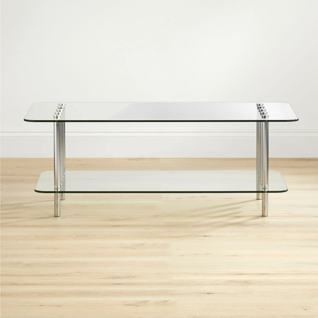 Long Glass Top Coffee Table - Modern Decorative Accent Metal Rectangular Furniture