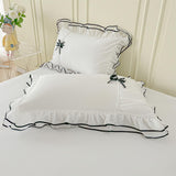 White Duvet Cover Full Size, Ruffle Beddding Set with Bowtie