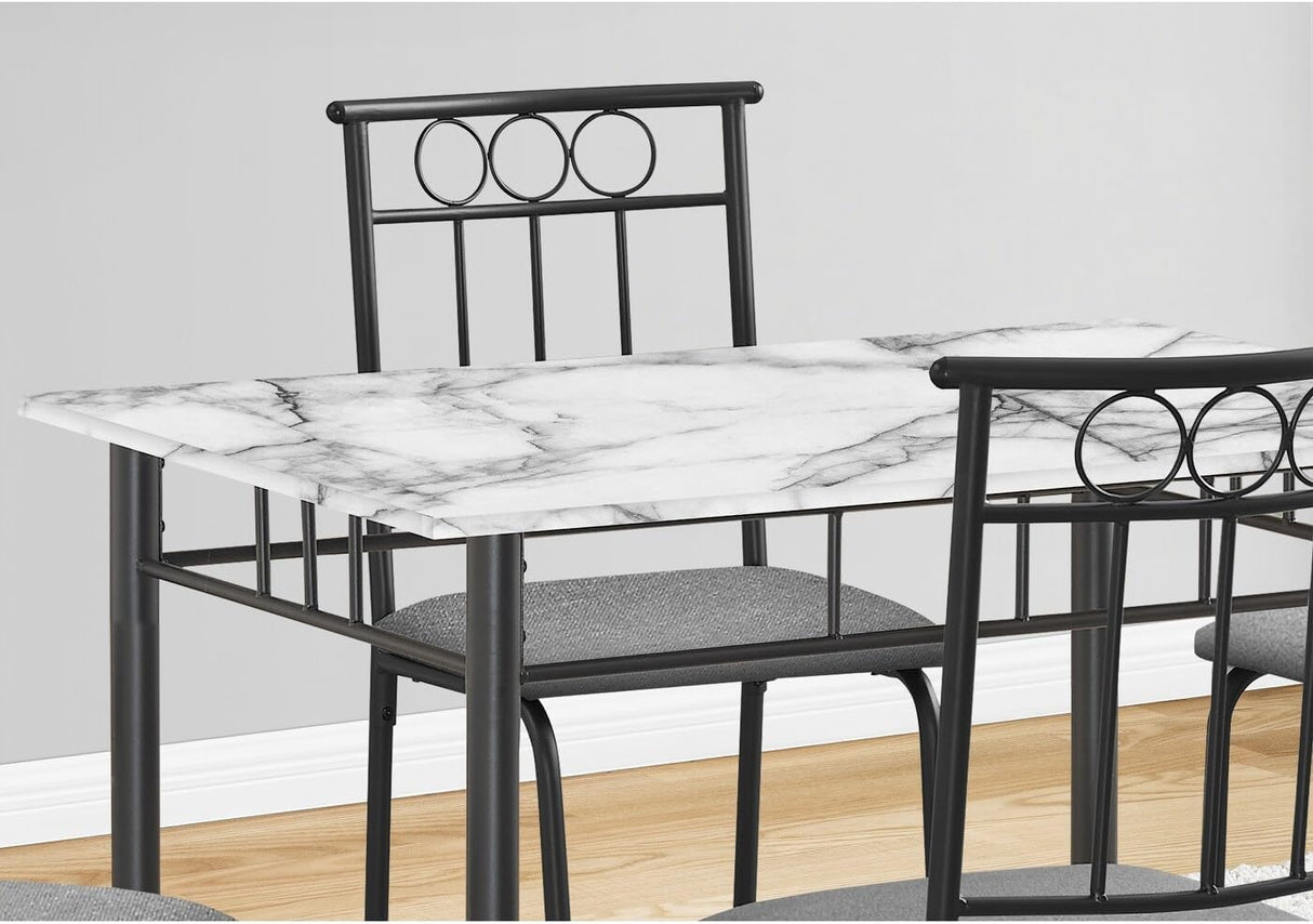 Monarch Specialties 1014 Table, 5pcs, Small, 40" Rectangular, Kitchen, White Marble Look Laminate 5 Piece Dining Set, 39.75" L x 27.5" W x 30" H